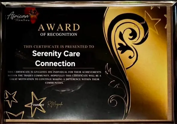 African Award of Recognition presented to Serenity Care Connection