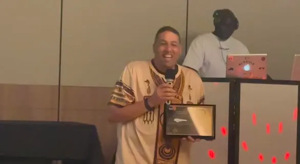 Accepting the African Award on behalf of Serenity Care Connection