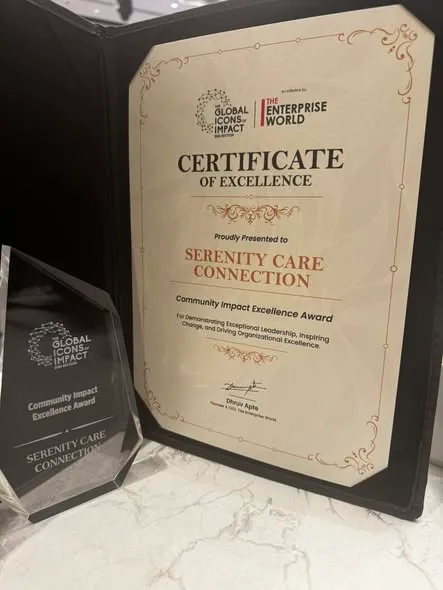Certificate of Excellence – Community Impact Excellence Award, presented to Serenity Care Connection