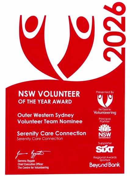 2026 NSW Volunteer of the Year Award certificate